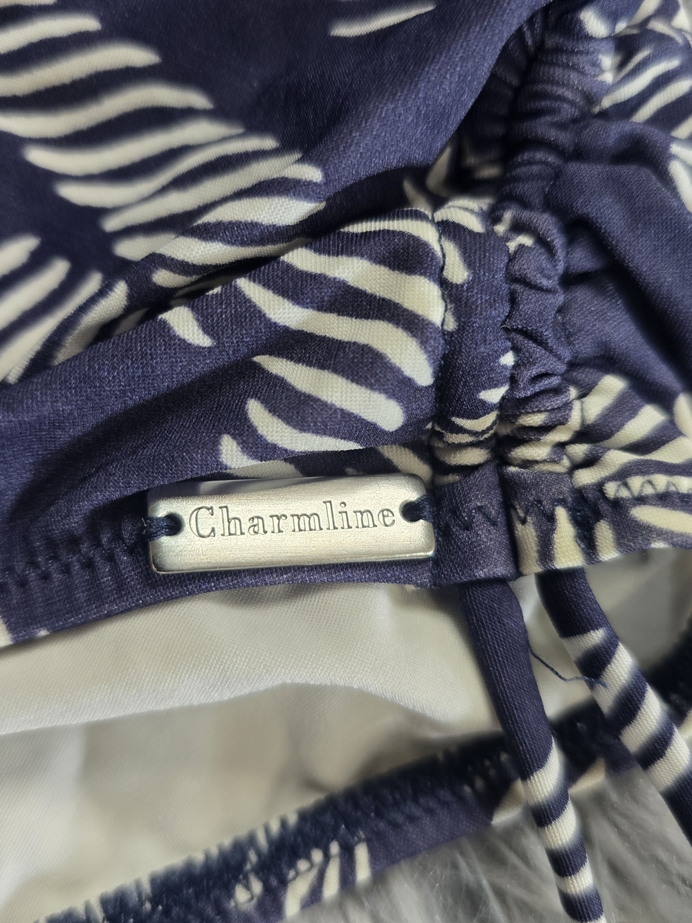 Navy Leaf-Print One-Piece Swimsuit With Tie Details - Picture 5 of 11